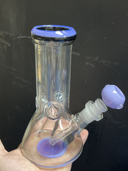 8” Heavy Glass Bong Hookah Purple  Smoking Water Pipe Shisha Bubbler Beaker