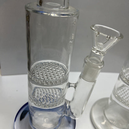 TALL 12” Heavy Double Honeycomb Perc Glass Water Pipe Hookah Bong Curved Blue